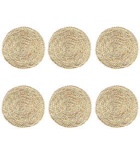 Pack de 6 salvamanteles realizados en paja, con forma redonda, de 30 cm de diámetro y 1,5 cm de alto, para colocar utensilios de cocina. Set de 6 manteles individuales antideslizantes para hogar.