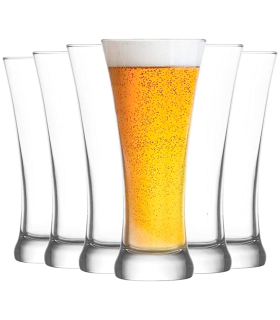 Tradineur - Set de 6 vasos de cristal para cerveza, modelo Sorgun, base gruesa, servir refrescos, licores, agua, aptos para lavavajillas - 18,4 x 8,2 cm - 380 ml