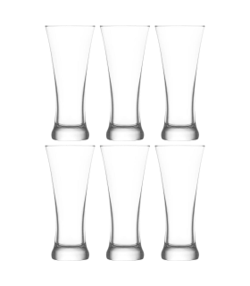 Tradineur - Set de 6 vasos de cristal para cerveza, modelo Sorgun, base gruesa, servir refrescos, licores, agua, aptos para lavavajillas - 18,4 x 8,2 cm - 380 ml