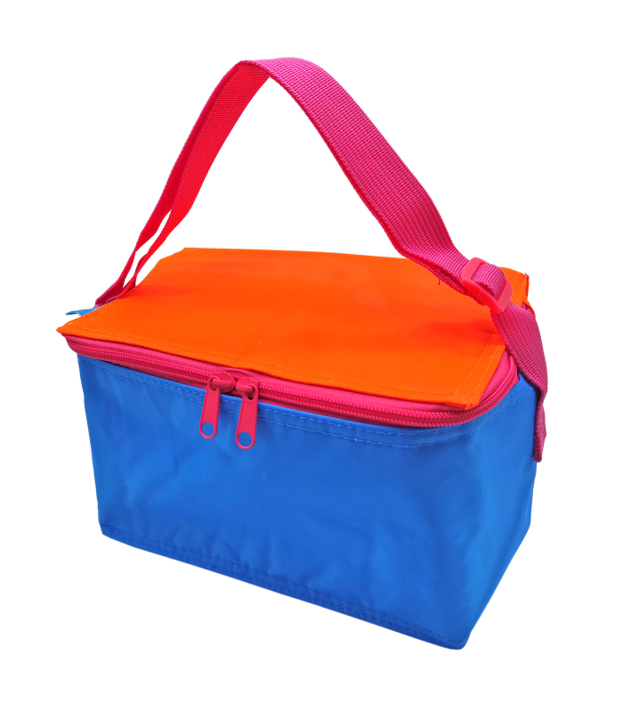 Tradineur - Bolsa térmica porta alimentos, forro de aluminio, nevera de poliéster, correa ajustable, cremallera y aislante interior, plegable, playa, camping, 22 x 13 x 15 cm, color aleatorio