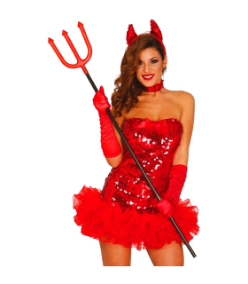 Tradineur - Tridente demoniaco de plastico, color negro y rojo para adultos - Complementos para carnaval, halloween y celebraciones. - 113 x 16 x 2 cm