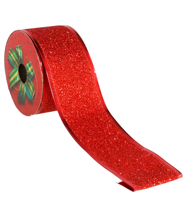 Tradineur - Pack de 4 cintas de navidad con glitter, poliéster, purpurina brillante, decoración árbol navideño, envolver regalos, adornos, manualidades - 5 cm x 2,7 m - Rojo