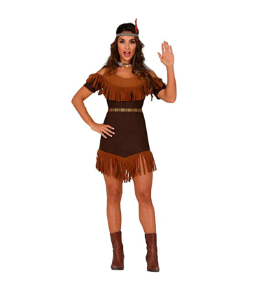 Tradineur - Disfraz de india para mujer, poliéster 100%, incluye vestido y cinturón, atuendo de carnaval, Halloween, cosplay, fiestas (Adulto, Talla L)