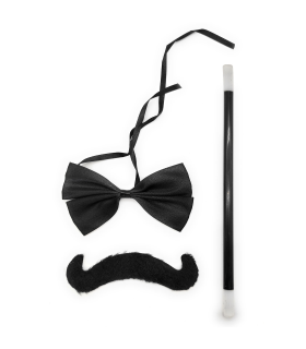 Set de mago, incluye varita, pajarita y bigote, complementos de disfraces, carnaval, halloween, magia, fiestas, cumpleaños, negro, varita de 25 cm