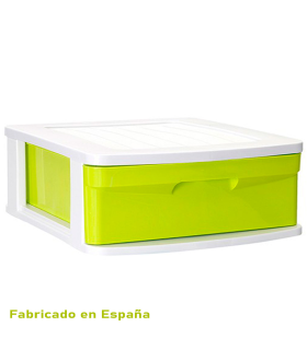 Tradineur - Cajonera de plástico Sena, 1 cajón multicolor, multiusos, ordenación, almacenaje, escuela, hogar, fabricada en España (Blancolor, Cajones Color Aleatorio, 17 x 40 x 39 cm)