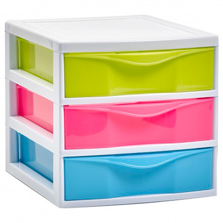 Tradineur - Cajonera de sobremesa Guadiana con 3 cajones de colores, torre de almacenaje, armario, baño, oficina, fabricada en E