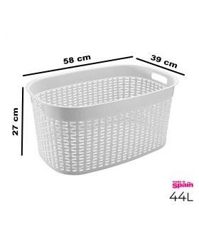 Tradineur - Cesta rectangular ovalada de plástico con asas para la colada, diseño rattan, imitación de mimbre, fabricada en España (Blanco - 44 litros - 58 x 39 x 27 cm)