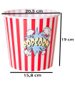 Tradineur - Cubo de palomitas redondo de plástico, recipiente reutilizable para cine en casa, fiestas, celebraciones (Rojo y blanco, 19 x 20,5 cm)