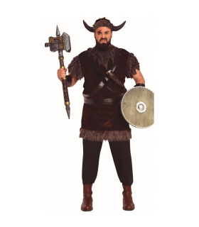 Tradineur - Disfraz de vikingo para adulto, 100% poliéster, incluye cinta con cuernos, manguitos, casaca y cinturones, atuendo de carnaval, Halloween, cosplay (Hombre, Talla M)