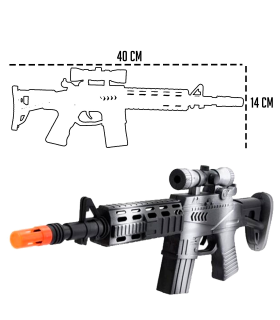 Tradineur - Metralleta/fusil de asalto de juguete con sonido por fricción - Juguete de imitación de soldado para niños - 14 x 40 x 3,5 cm - Modelo aleatorio