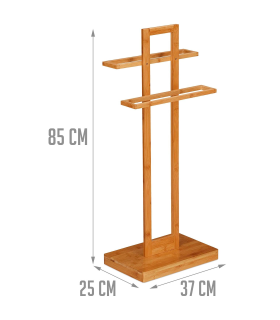 Tradineur - Toallero de pie de 2 Niveles - Fabricado en Bambú - Diseño Rectangular y resistente a la humedad - 37 x 25 x 85 cm