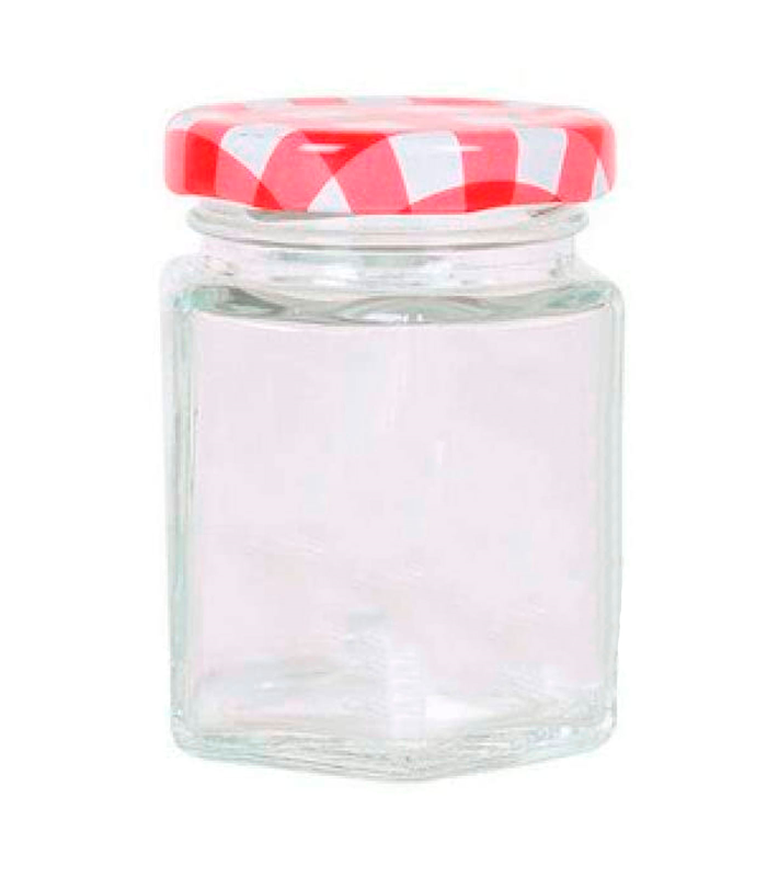 Tarro de vidrio multiusos de 95 ml, bote hexagonal con tapa de rosca 7 x 5 cm, ideal para mermeladas, pinturas, objetos pequeños, apto para lavavajillas