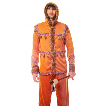 Disfraz esquimal pelaje de color naranja tanto para jóvenes como para adulto para carnaval, halloween y celebraciones, talla L