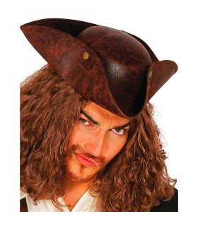 Tradineur - Sombrero de corsario para adulto, poliéster, gorro para disfraces, accesorio de carnaval, Halloween, cosplay, fiestas (Marrón, unisex, talla única)