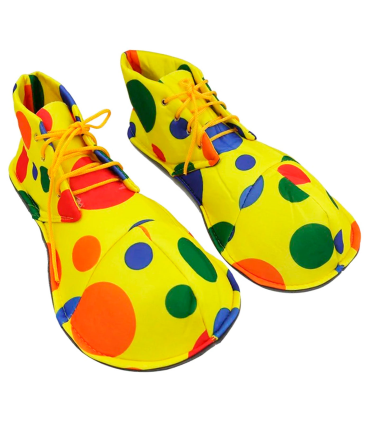 Tradineur - Zapatos amarillos de payaso para adulto con círculos de colores, accesorios, disfraz, carnaval, Halloween, cosplay, circo, fiestas, cumpleaños, talla única