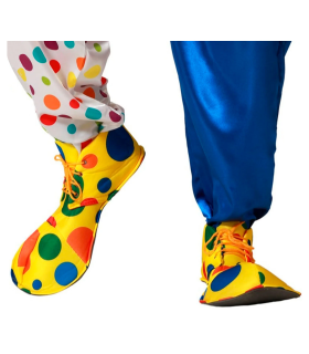 Tradineur - Zapatos amarillos de payaso para adulto con círculos de colores, accesorios, disfraz, carnaval, Halloween, cosplay, circo, fiestas, cumpleaños, talla única