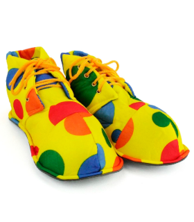 Tradineur - Zapatos amarillos de payaso para adulto con círculos de colores, accesorios, disfraz, carnaval, Halloween, cosplay, circo, fiestas, cumpleaños, talla única