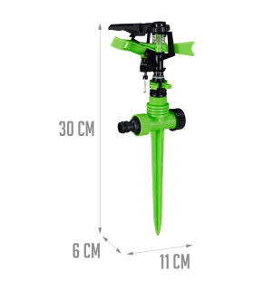 Tradineur - Aspersor giratorio de alcance con punta para clavar - Herramienta de regado para jardín - Accesorio para mantenimiento del jardín - 30 x 11 cm