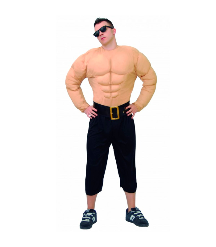 Tradineur - Disfraz de forzudo para adulto, poliéster, incluye camisa, torso musculoso, atuendo de carnaval, Halloween, cosplay (Hombre, Talla L)