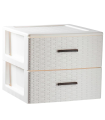 Tradineur - Cajonera de ordenación Rattan de plástico - 2 cajones - Torre de almacenaje multiusos, organizador auxiliar, almacenamiento, baño - 31,5 x 39,5 x 36,5 cm - Color Blanco Roto