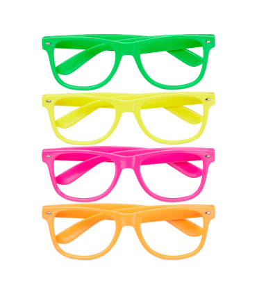 Tradineur - Pack de 4 Gafas de fiesta sin lentes - Fabricado en Plástico - Ideal para eventos de disfraces como Halloween y Carnaval - 5 x 14,5 x 15 cm - Color Aleatorio