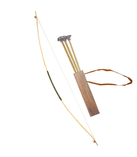 Tradineur - Arco con flechas de 104 cm, arco de madera con cuerda para disfraz de indio con carcaj para colgar y 3 flechas con ventosa, fiestas, carnavales