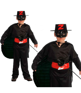 Disfraz de Bandido, Mono de color negro con sombrero para niños para carnaval, halloween y celebraciones. Talla  7 - 9 años