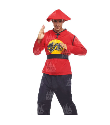 Disfraz de chino con sombrero, camiseta, pantalón y cinturón, fibra sintética, carnaval, halloween, cosplay, fiestas, adulto unisex, talla M