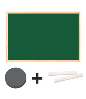 Tradineur - Pizarra con 2 tizas blancas y borrador, marco de madera, fácil de borrar y colocar, incluye hembrillas para colgar, ideal para colegios, oficinas (Verde - 40 x 60 cm)