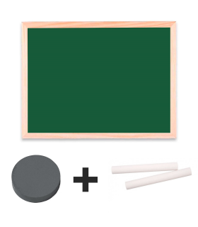 Tradineur - Pizarra con 2 tizas blancas y borrador, marco de madera, fácil de borrar y colocar, incluye hembrillas para colgar, ideal para colegios, oficinas (Verde - 30 x 40 cm)