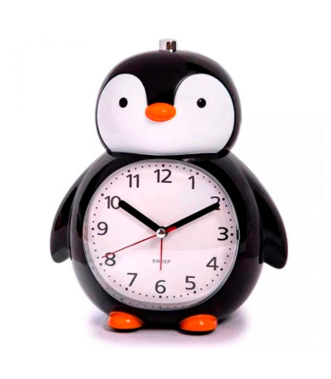 Tradineur - Reloj infantil analógico, despertador con diseño de pinguino - Multifunciones - Fabricado en plástico resistente - 20 x 15 x 12 cm