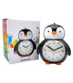 Tradineur - Reloj infantil analógico, despertador con diseño de pinguino - Multifunciones - Fabricado en plástico resistente - 20 x 15 x 12 cm