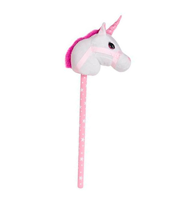 Tradineur - Cabeza de unicornio con palo, incluye sonido realista, peluche musical para montar, juguete infantil, funciona con pilas, niños, 66 cm, color aleatorio