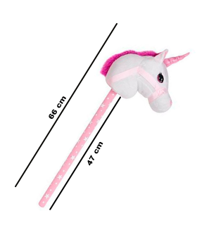 Tradineur - Cabeza de unicornio con palo, incluye sonido realista, peluche musical para montar, juguete infantil, funciona con pilas, niños, 66 cm, color aleatorio