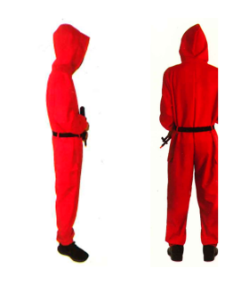 Disfraz, mono rojo con capucha, calamar, disfraz personaje serie de televisión, incluye mono y cinturón, carnaval, halloween, adulto unisex, talla M