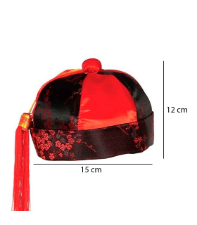 Tradineur - Gorro chino de color negro y rojo de tela con diseños orientales para jovenes y adultos para carnaval, halloween y otras celebraciones. Talla Adulto.