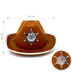 Tradineur - Sombrero vaquero de sheriff infantil - Fabricado en poliéster - Complemento para carnaval, halloween, fiestas y celebraciones - 10 x 24 x 32 cm