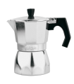 Cafetera de aluminio italiana de 16 cm de alto y 10 cm de diámetro y con capacidad para 6 tazas. Recipiente para hacer cafe con capacidad de 6 tazas y de aluminio.