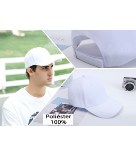 Tradineur - Gorra de adulto clásica con ajuste posterior de velcro, 100% poliéster, accesorio deporte, skate, aire libre (Blanco, talla única, unisex)