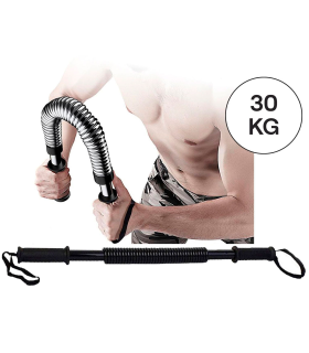 Tradineur - Barra de musculación 30 kg, barra flexible de ejercicio de resistencia, máquina entrenamiento de brazo y pectorales, fitness, muelles de acero, antideslizante, 59 x 3,5 cm, color aleatorio