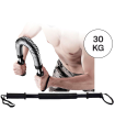 Tradineur - Barra de musculación 30 kg, barra flexible de ejercicio de resistencia, máquina entrenamiento de brazo y pectorales, fitness, muelles de acero, antideslizante, 59 x 3,5 cm, color aleatorio