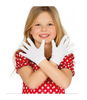 Tradineur - Guantes cortos de niños para disfraz, 100% poliéster, accesorio de carnaval, halloween, cosplay, fiestas, cumpleaños (Blanco, infantil, talla única)