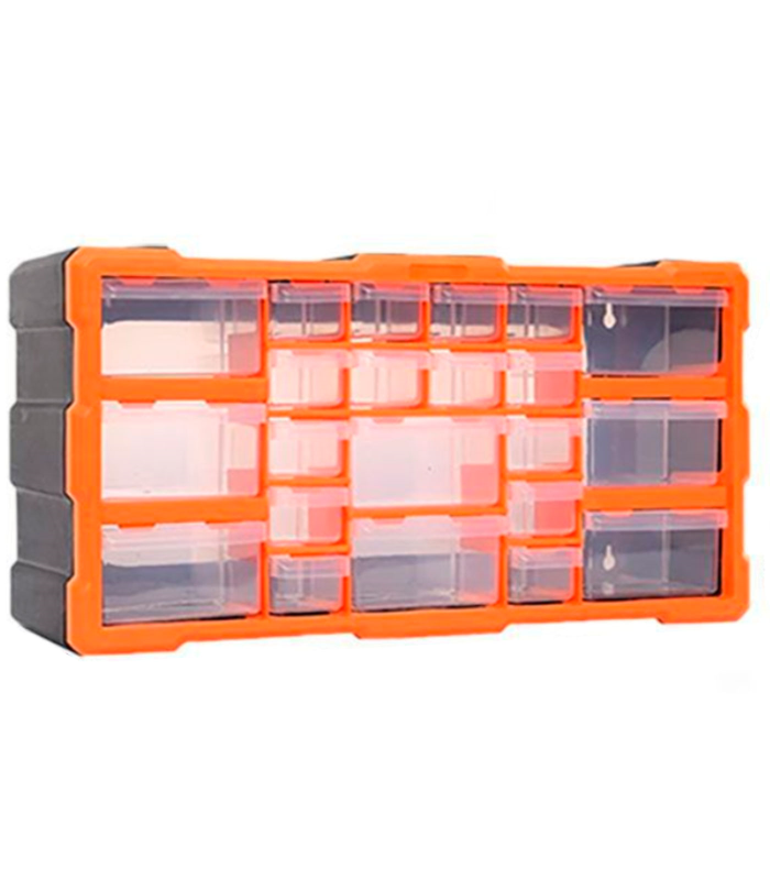 Tradineur - Caja organizadora de herramientas, multiclasificador con 22 cajones dobles transparentes, plástico, modulo, estante para tornillos, bricolaje - 49,5 x 25,5 x 16 cm