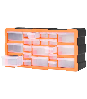 Tradineur - Caja organizadora de herramientas, multiclasificador con 22 cajones dobles transparentes, plástico, modulo, estante para tornillos, bricolaje - 49,5 x 25,5 x 16 cm