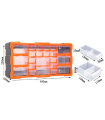 Tradineur - Caja organizadora de herramientas, multiclasificador con 22 cajones dobles transparentes, plástico, modulo, estante para tornillos, bricolaje - 49,5 x 25,5 x 16 cm