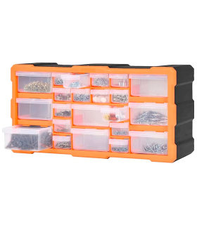 Tradineur - Caja organizadora de herramientas, multiclasificador con 22 cajones dobles transparentes, plástico, modulo, estante para tornillos, bricolaje - 49,5 x 25,5 x 16 cm