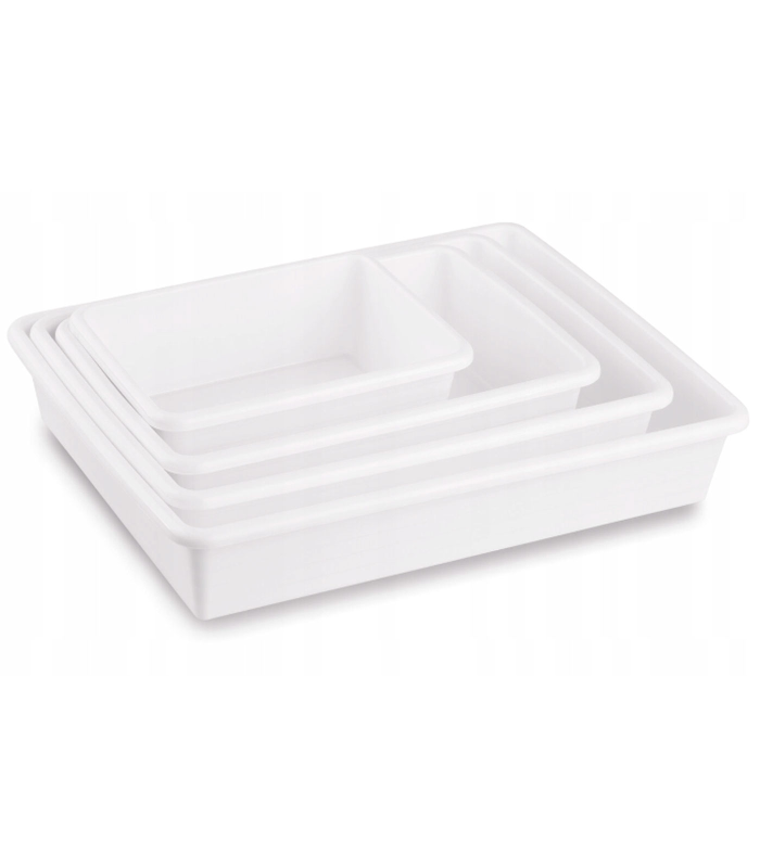 Tradineur - Set de 4 bandejas frigoríficas de almacenamiento, plástico, reutilizables, servir comida, aperitivos, fabricado en España - 890 ml + 1,65 l + 3 l + 4 l - Blanco