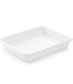 Tradineur - Bandeja frigorífica de almacenamiento con rejilla, plástico, reutilizable, descongelar alimentos, fabricado en España - 35 x 27 x 6 cm – Blanco