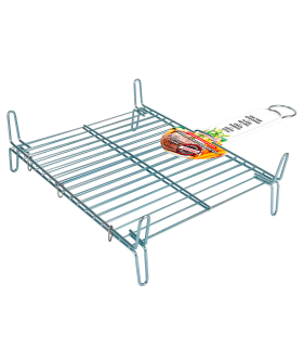 Tradineur - Parrilla doble, rejilla de acero zincado para barbacoa, grill portátil con patas, asado de pescado, carne, ideal para jardín, camping, fabricada en España, 40 x 45 cm