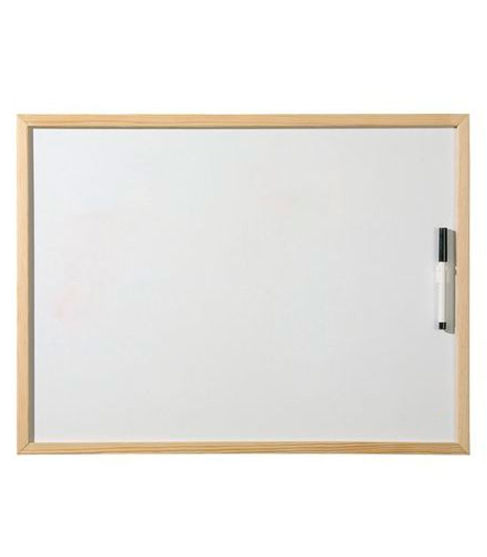 Tradineur - Pizarra blanca con marco de madera, incluye rotulador, fácil de borrar, ligera, ideal para colegios, tiendas, hogares, oficinas, 60 x 90 cm